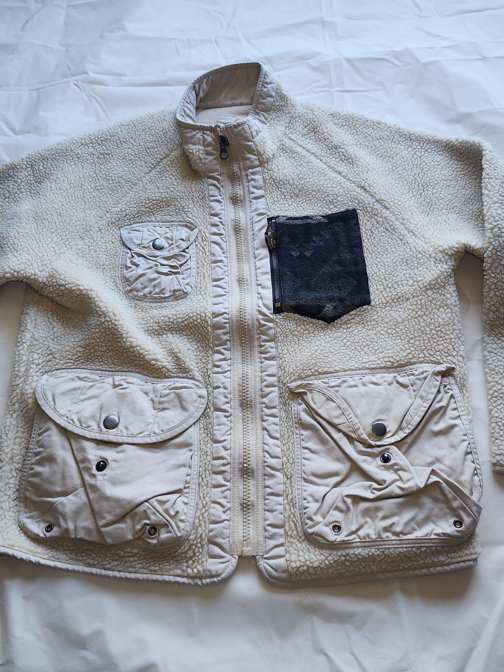 SUN+ STONE MEN'S CREAM SHERPA JACKET SIZE LARGE